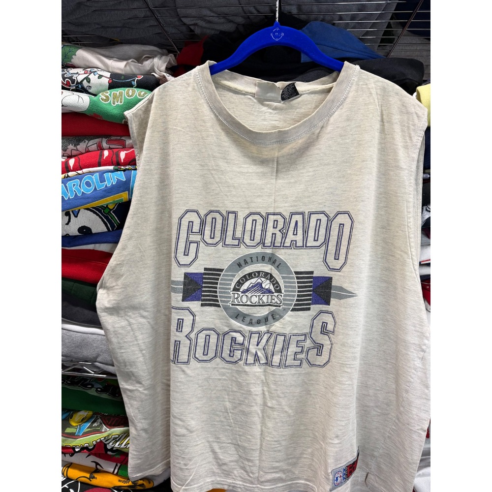 Vintage 1997 Colorado Rockies Pro Edge Sleeveless Shirt Mens Large MLB Gray 90s